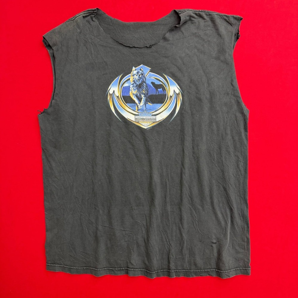 VTG Harley Davidson Wolf Paris Bastille France Sleeveless T-Shirt Black 2000‎ XL